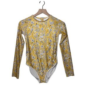 Target Art Class Long Sleeve Zippered Swimsuit in Yellow Floral, Kids XL (14/16)